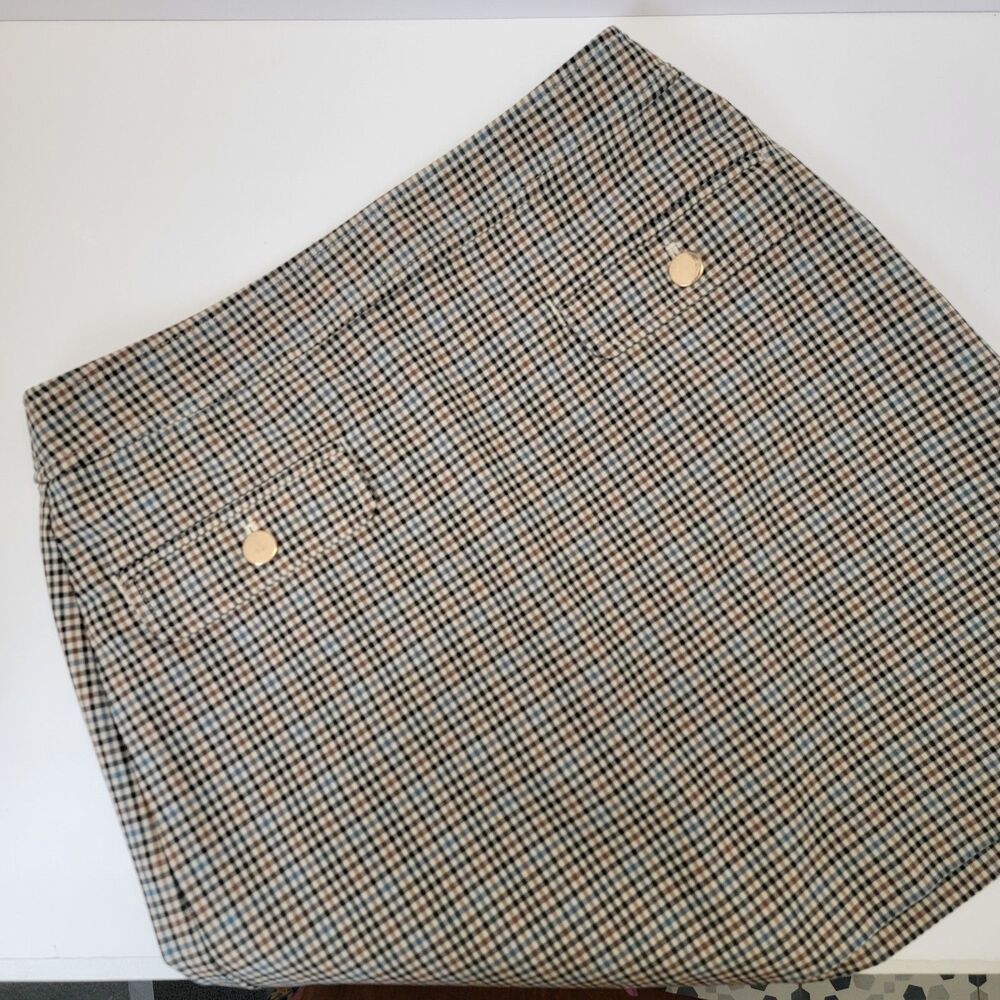Loft Womens Blue Brown Black Gingham Skirt with Front Pockets Detail 6